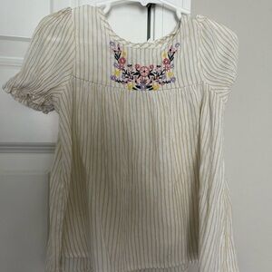 Striped Kids Blouse with Floral Embroidery